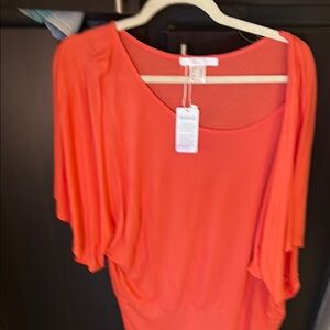 VENUS Orange Flutter Sleeve Asymmetrical Blouse